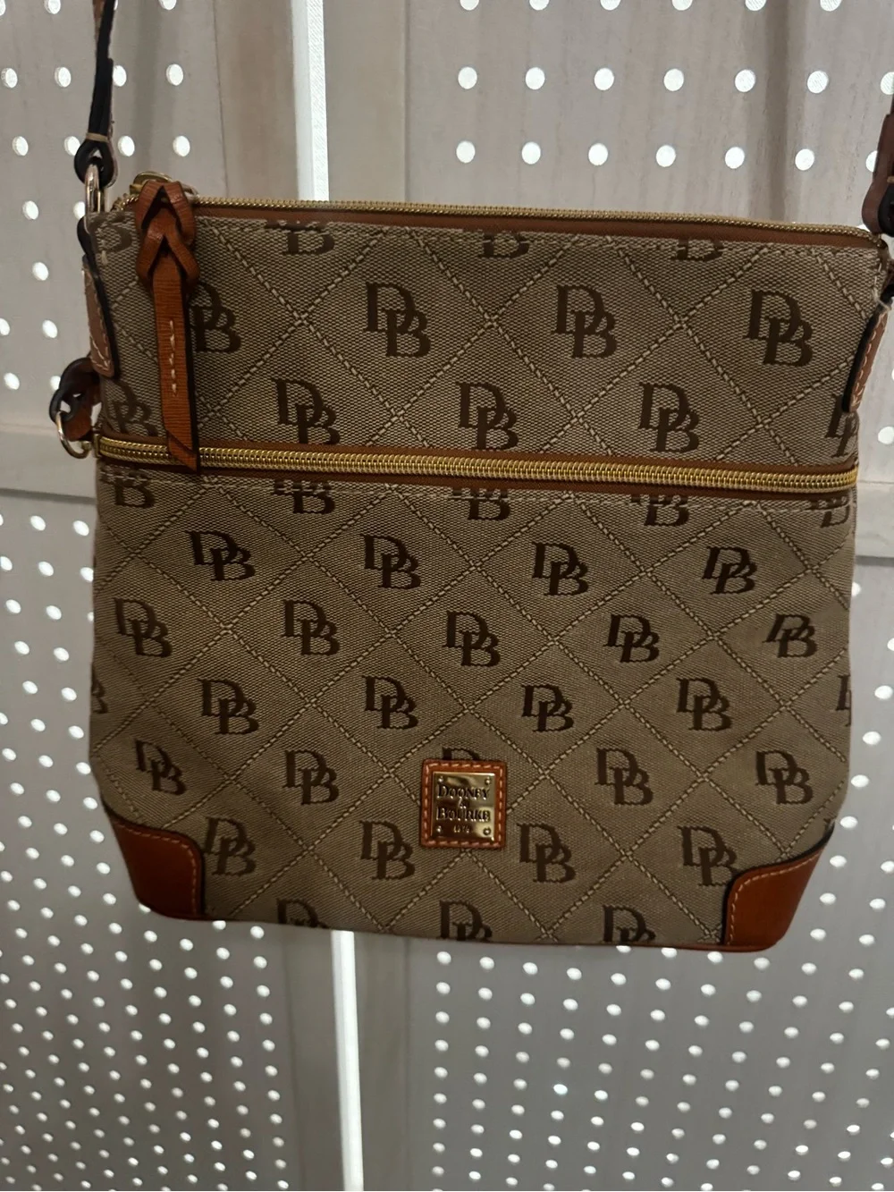 Dooney & Bourke Brown Tan Signature Crossbody Messenger